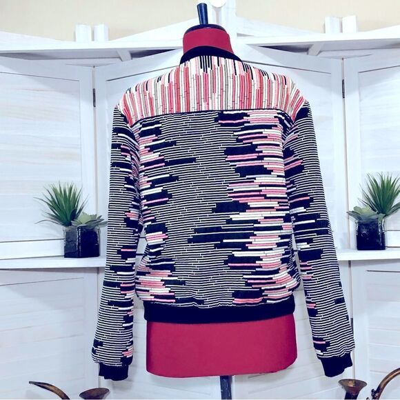 Anthropologie Weston Quilted Bomber Jacket Pink Black Small - Picture 3 of 9